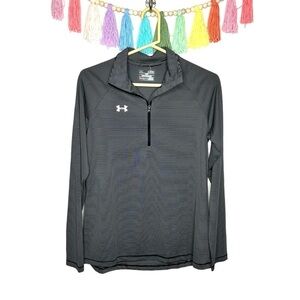 Under Armour Gray Black Stripe 1/4 Zip Long Sleeve Loose Coupe Top Size Small